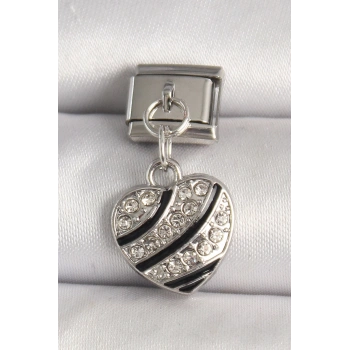 Mey İthalat® 316L Çelik Gümüş Renk Zirkon Taşlı Kalp Model Nomination Charm
