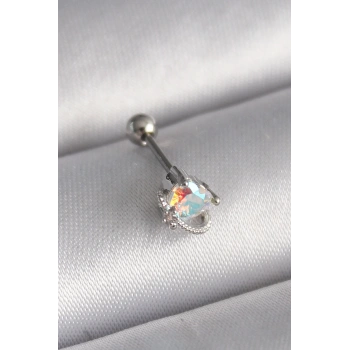 Mey İthalat® 316L Çelik Gümüş Renk Zirkon Taşlı Kalp Tragus Piercing