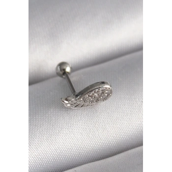 Mey İthalat® 316L Çelik Gümüş Renk Zirkon Taşlı Kanat Tragus Piercing