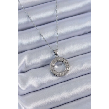Mey İthalat® 316L Çelik Gümüş Renk Zirkon Taşlı Model Kadın Kolye