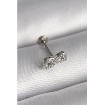 Mey İthalat® 316L Çelik Gümüş Renk Zirkon Taşlı Sonsuzluk Model Tragus Piercing