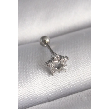 Mey İthalat® 316L Çelik Gümüş Renk Zirkon Taşlı Yıldız Model Tragus Piercing