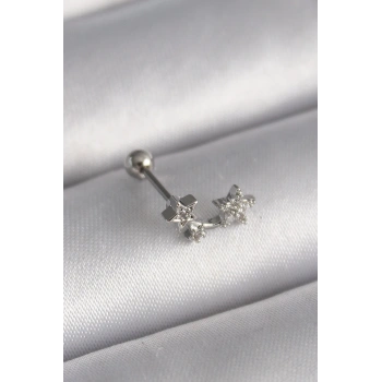 Mey İthalat® 316L Çelik Gümüş Renk Zirkon Taşlı Yıldız Tragus Piercing
