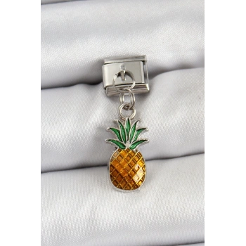 Mey İthalat® 316L Çelik Sallantılı Ananas Model Gümüş Renk Nomination Charm