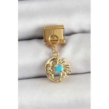 Mey İthalat® 316L Çelik Sallantılı Ay Ve Güneş Model Gold Renk Nomination Charm