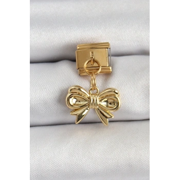 Mey İthalat® 316L Çelik Sallantılı Fiyonk Model Gold Renk Nomination Charm