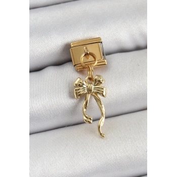 Mey İthalat® 316L Çelik Sallantılı Uzun Fiyonk Model Gold Renk Nomination Charm
