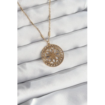 Mey İthalat® 316L Çelik Zincir Gold Renk Lotus Model Kolye