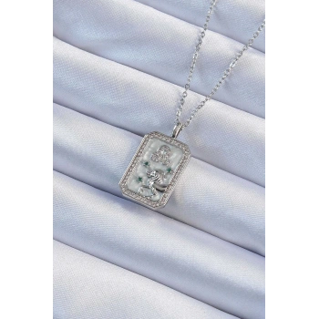 Mey İthalat® 316L Çelik Zincir Gümüş Renk Zirkon Taşlı Aslan Figürlü Tarot Kolye