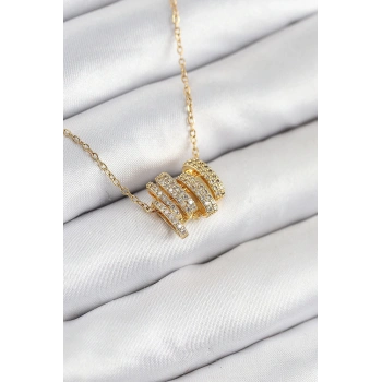 Mey İthalat® 316L Çelik Zirkon Taşlı Sarmal Model Gold Renk Kadın Kolye