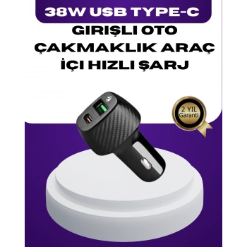 Mey İthalat® 38W Çift Çıkışlı Araç Şarj Cihazı – Type-C ve USB PD Destekli