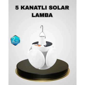 Mey İthalat® 5 Kanatlı Solar Kamp Lambası – USB Şarjlı, Taşınabilir, IP65 Su Geçirmez Bahçe Lambası