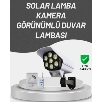 Mey İthalat® 77 LEDli Güneş Enerjili Güvenlik Lambası ve Kukla Kamera – Hareket Sensörlü, 2400mAh Pilli
