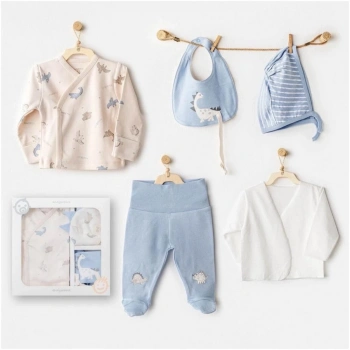 Mey İthalat®   AC25910 Newborn Set Dino 5Li Hastane Çıkışı Beige