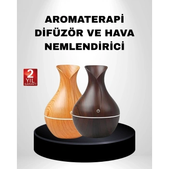 Mey İthalat® Ahşap Desenli Aromaterapi Difüzör 130 ml Ultrasonik ve 7 Renk LED Işıklı