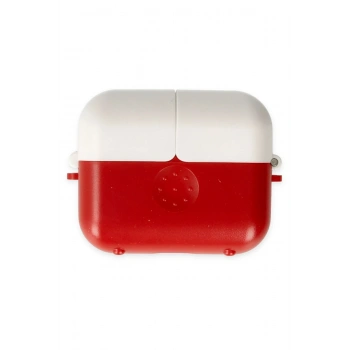 Mey İthalat®   Airpods 3 (3.nesil) Basmalı Kılıf - Kırmızı-Beyaz