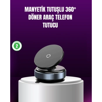 Mey İthalat® Araç İçi Manyetik Telefon Tutucu 360° Döner Vakumlu Stand