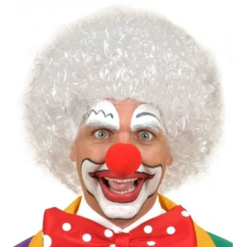 Mey İthalat® Beyaz Renk Kıvırcık Afro Bonus Peruk Saç ve Kırmızı Sünger Burun Seti