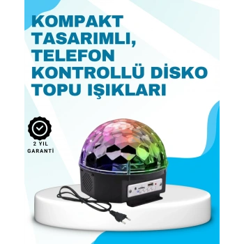 Mey İthalat® Bluetooth Bağlantılı Renkli Masaüstü Disko Topu Işık Gösterisi
