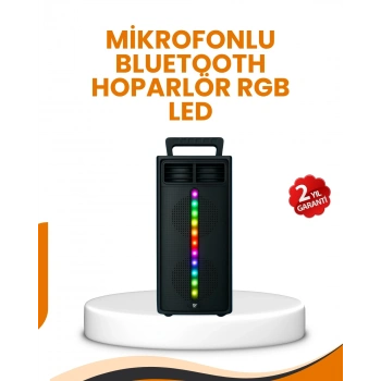 Mey İthalat® Bluetooth Işıklı Hoparlör – 2x5W Güç | USB + TF Kart + FM Radyo | Siyah Renk