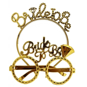 Mey İthalat® Bride To Be Yazılı Taç ve Bride To Be Yazılı Gözlük Seti Altın Renk