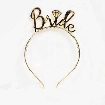 Mey İthalat® Bride Yazılı Taç ve Bride To Be Yazılı Gözlü Seti Altın Renk