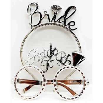 Mey İthalat® Bride Yazılı Taç ve Bride To Be Yazılı Gözlü  Seti Gümüş Renk