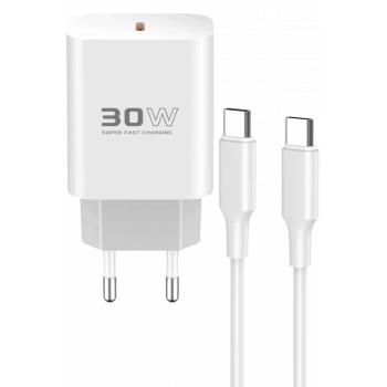 Mey İthalat®  C87C 30W Type-C Çıkışlı Ekstra DL51 1M Type-C to Type-C Kablolu PD Şarj Cihazı - Beyaz