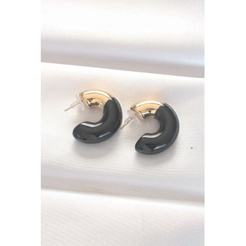 Mey İthalat® CCB Siyah Gold Çift Renk Küpe
