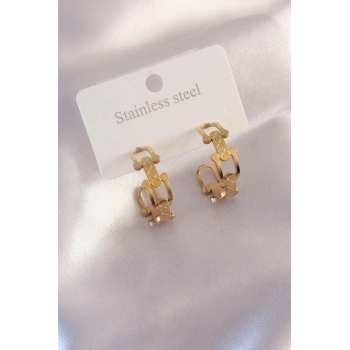 Mey İthalat® Çelik Gold Renk Tifanny Zincir Model Kadın Küpe