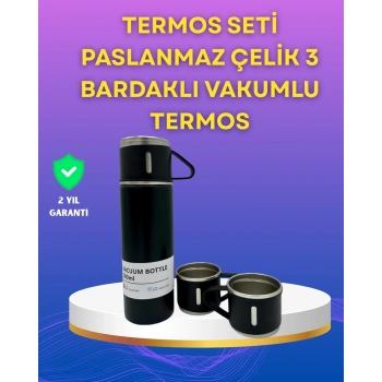 Mey İthalat® Çelik Termos Bardak Seti | 500 ml Kapasite, Kaymaz Taban, Hediye Kutulu