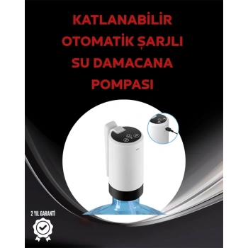 Mey İthalat® Damacana Üstü Akıllı Su Pompası | 3 Damacana Kullanım | 4W Güç | Micro USB Şarjlı | Katlanabilir & Taşınabilir