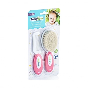 Mey İthalat®  Doğal Kıl Fırça Tarak Seti 519 Pembe