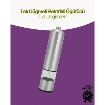 Mey İthalat® Elektrikli Baharat Öğütücü Pilli Paslanmaz Çelik Otomatik Tuz Karabiber Değirmeni