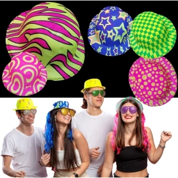 Mey İthalat® Farklı Desenlerde Plastik Neon UV Işık Parti Şapkası 1 Adet