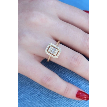 Mey İthalat® Gold Renk Baget Zirkon Taşlı Kadın Yüzük