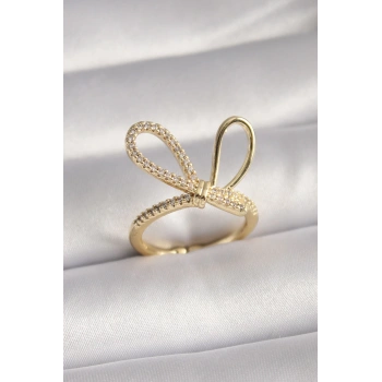 Mey İthalat® Gold Renk Zirkon Taşlı Düğüm Model Kadın Yüzük