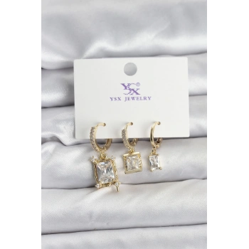 Mey İthalat® Gold Renk Zirkon Taşlı Kadın Küpe