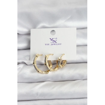 Mey İthalat® Gold Renk Zirkon Taşlı Kadın Küpe