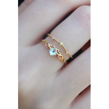 Mey İthalat® Gold Renk Zirkon Taşlı Taç Model Kadın Yüzük