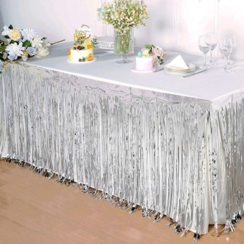 Mey İthalat® Gümüş Metalize Masa Eteği 275x75 cm – Kendinden Yapışkanlı