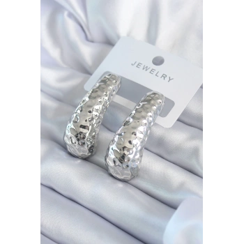 Mey İthalat® Gümüş Renk İşleme Detay Pirinç Kadın Küpe