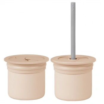 Mey İthalat®   Ham+Hüp Pipetli Silikon Bardak Seti Bubble Beige / Powder Grey