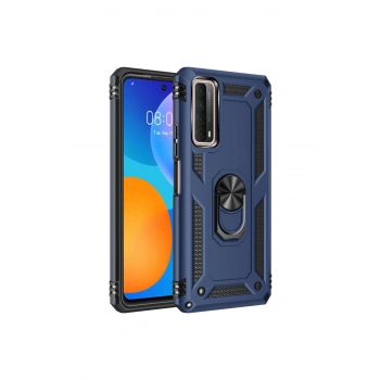 Mey İthalat®  Huawei P Smart 2021 Kılıf Sofya Yüzüklü Silikon Kapak - Lacivert