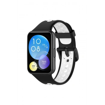 Mey İthalat®  Huawei Watch Fit 2 Spor Delikli Kordon - Siyah-Beyaz