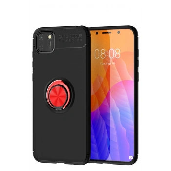 Mey İthalat®  Huawei Y5P Kılıf Range Yüzüklü Silikon - Siyah-Kırmızı