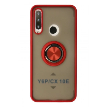 Mey İthalat®  Huawei Y6P Kılıf Montreal Yüzüklü Silikon Kapak - Kırmızı