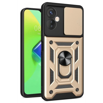 Mey İthalat®  İnfinix Hot 30 4G Kılıf Pars Lens Yüzüklü Silikon - Gold
