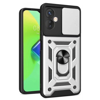 Mey İthalat®  İnfinix Hot 30 4G Kılıf Pars Lens Yüzüklü Silikon - Gümüş