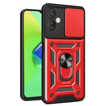 Mey İthalat®  İnfinix Hot 30 4G Kılıf Pars Lens Yüzüklü Silikon - Kırmızı
